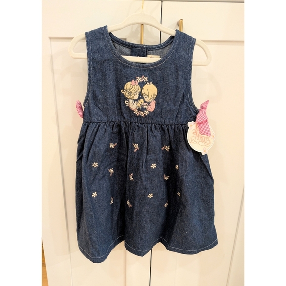 Vintage Embroidered Precious Moments Denim Dress - Picture 1 of 8
